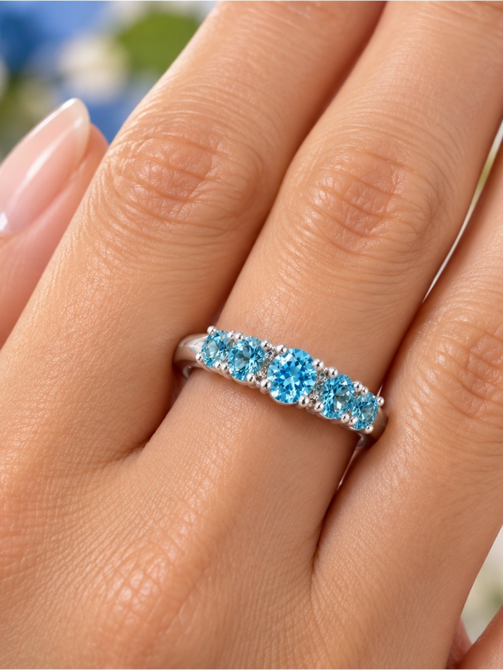 Blue Topaz Sterling Silver 3-Stone Ring